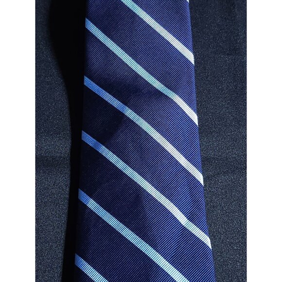 Vintage Jos A Bank Classic Men's Striped Silk Tie Navy Blue - Picture 6 of 12